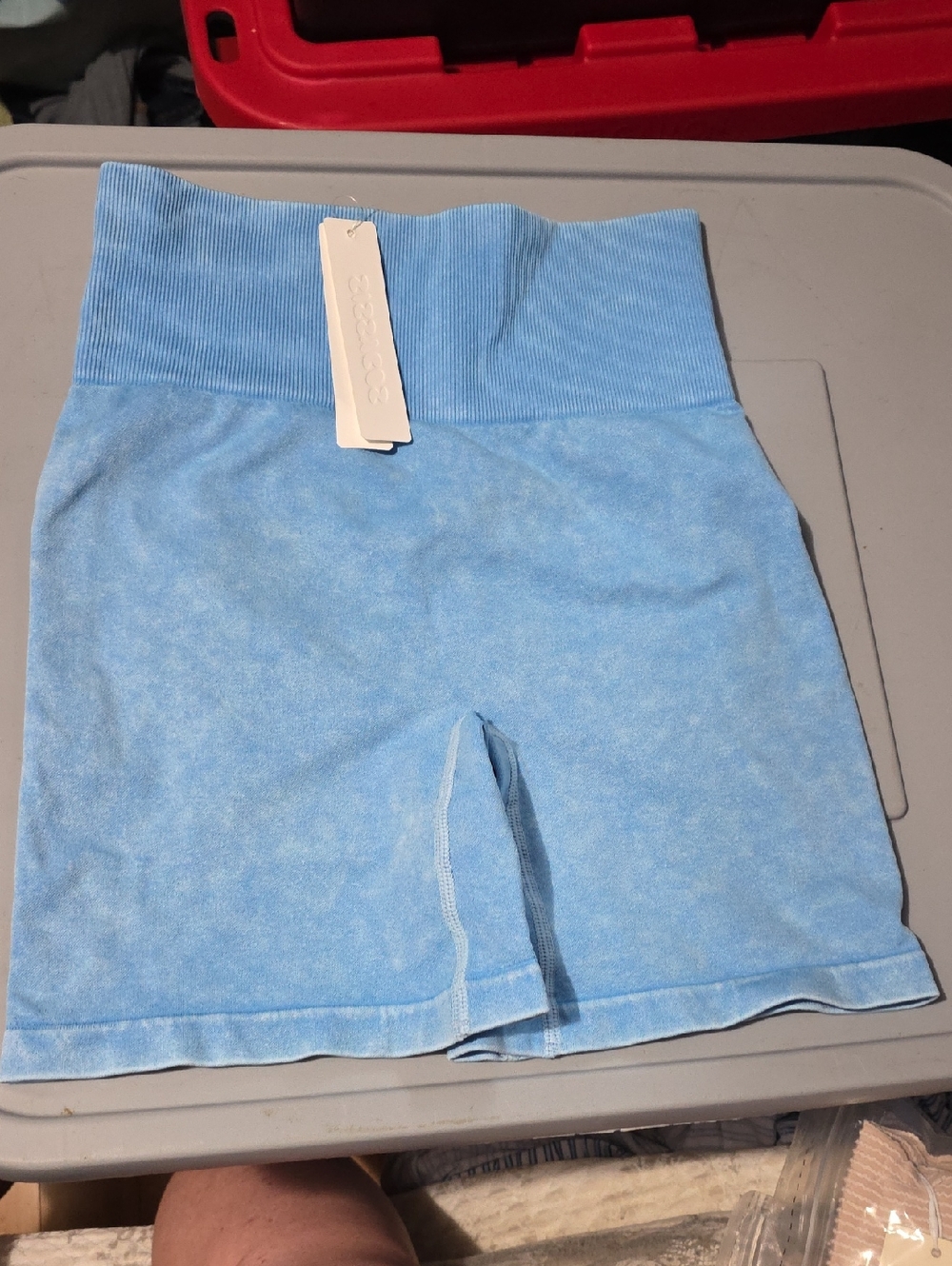 Seamless High-Waist Athletic Shorts - Light Blue